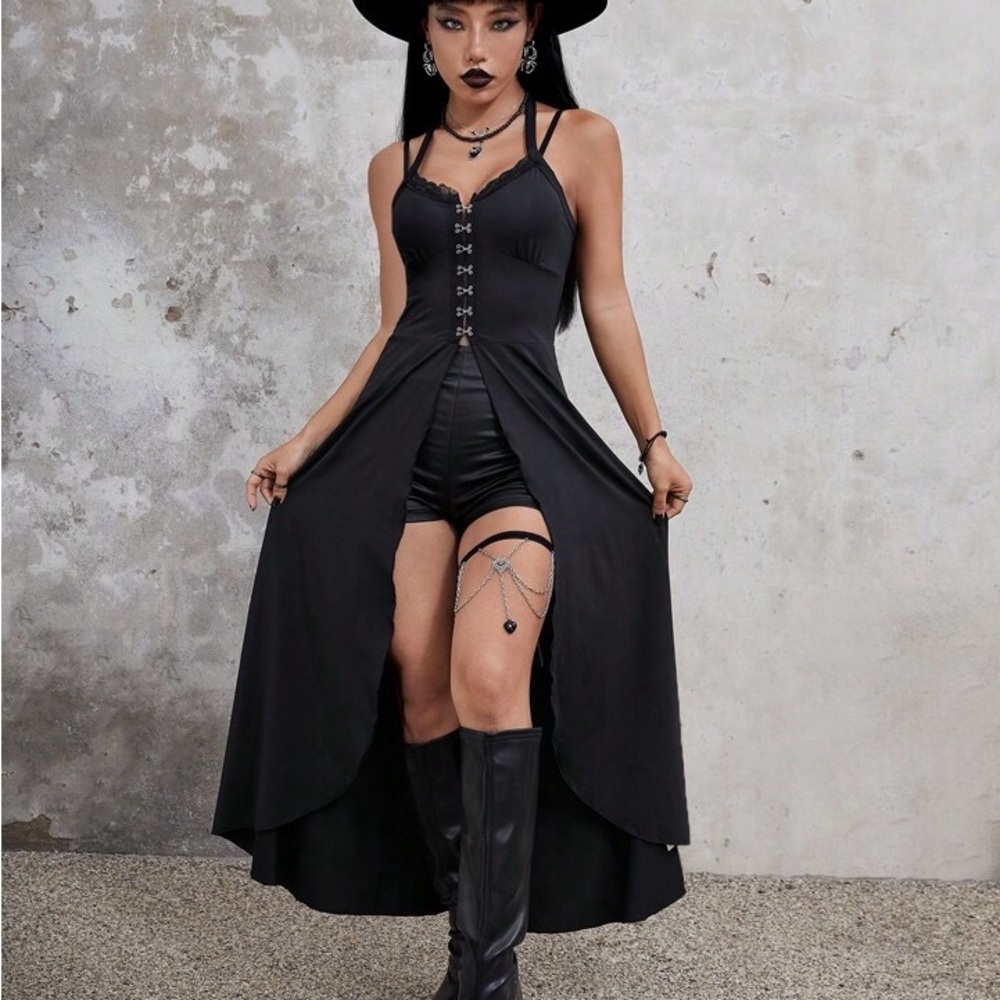 ROMWE Black Strappy Goth Dress